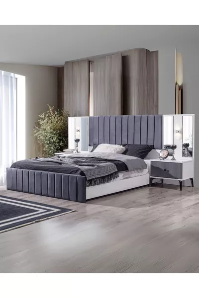 Style (Anthracite) Bedroom Set (Wardrobe + Dresser + Nightstand + Bed Frame)