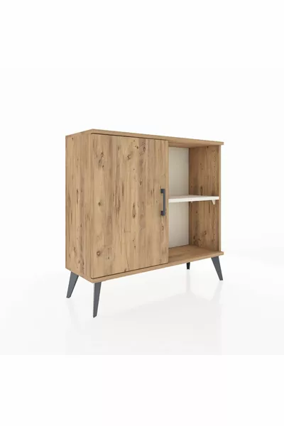Arges Kommode 2 Regale Einflügeltür Fichte-Fichte/Steinmarmor