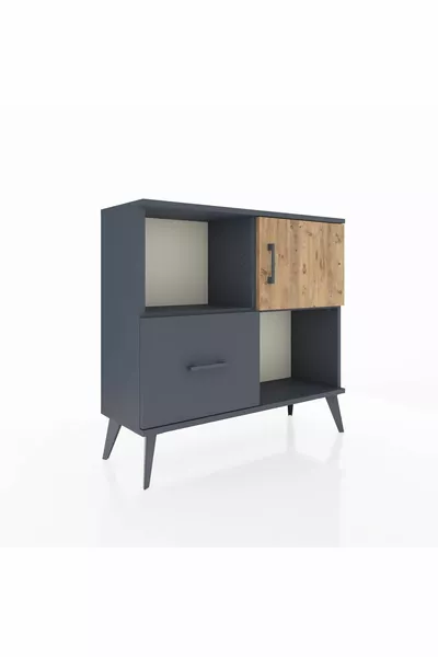 Arges Dresser with 2 Shelves, 1 Drawer, 1 Door, Anthracite-Pine/Anthracite