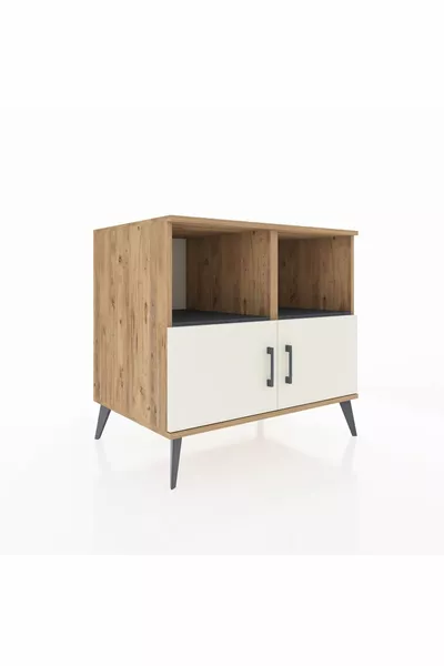 Commode Kronos 2 étagères 2 portes Pin-Quartz/Anthracite