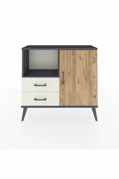 Arges Dresser with 2 Shelves, 2 Drawers, and 1 Door Anthracite-Pine/Travertine