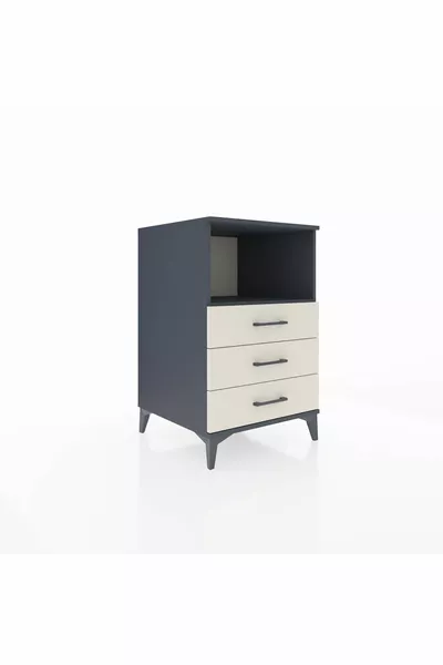 Table de chevet Kronos avec une étagère et 3 tiroirs Anthracite-Pierre de lune