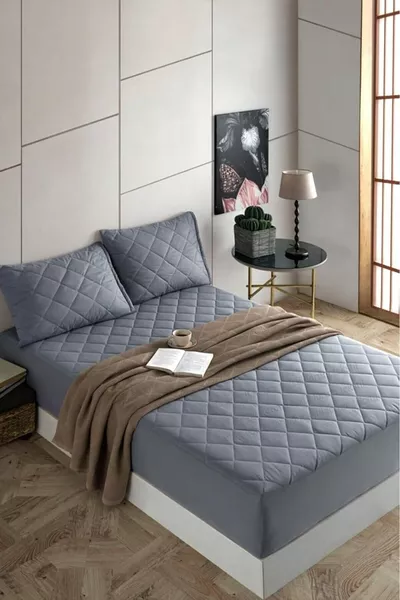 Mattress Protector Quilted Gray Color 100% Cotton Fitted Sheet X