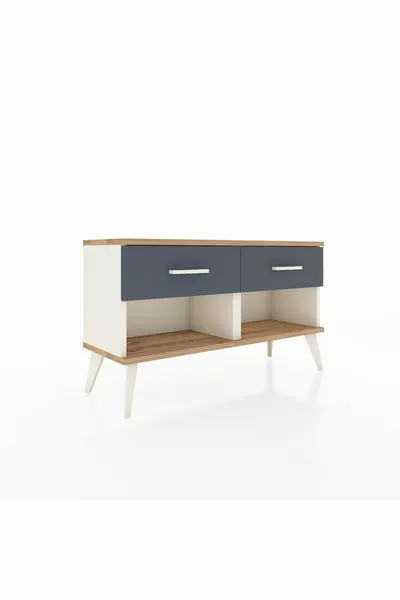 Commode Arges 2 tiroirs Pierre d'onyx-Pin/Anthracite