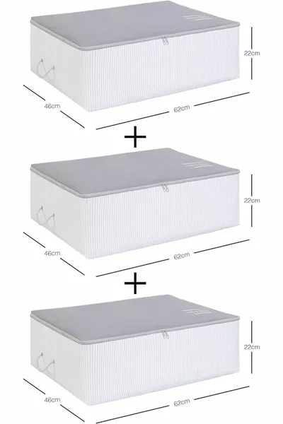 Home Textile 3'lü Büyük Boy Gri Renk Stuff & Things Baza Altı Hurç Set