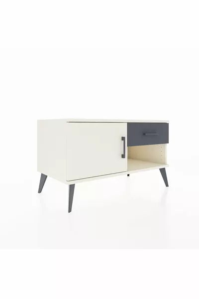 Commode Hyperion avec une seule étagère, un tiroir et une porte, couleur Pierre de Lune/Anthracite