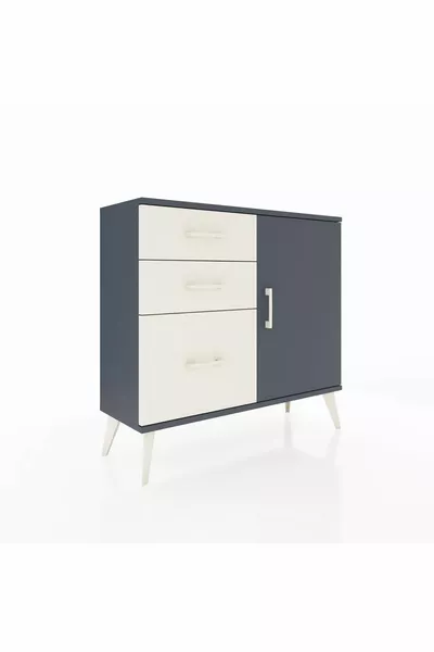 Commode Arges avec une seule étagère, 3 tiroirs et une porte, Anthracite/Anthracite/Pierre de Lune