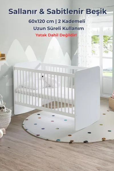 × cm Rocking / Fixed Adjustable Baby Crib – Playpen & Baby Mattress
