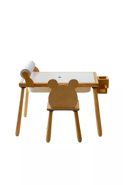 Table d'activité sensorielle en bois pour enfants + ensemble 1 chaise (avec rouleau de papier en cadeau)