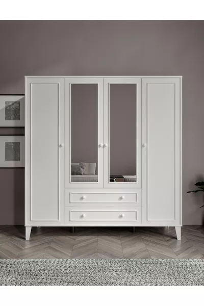 armoire Madrid 4 portes, avec miroir,  étagères, 2 tiroirs (% MDF)