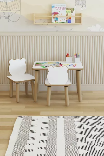 Write-Erase Surface Kids Table - Activity Table - Children's Study Desk Set with 2 Chairs