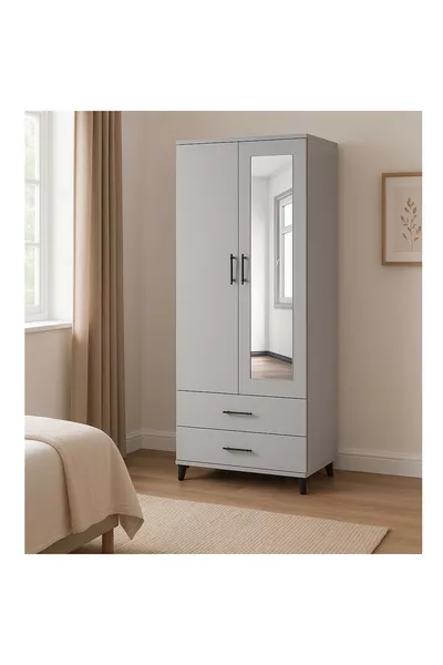 Zade 2-türige 2-schubladige Spiegel-Kleiderschrank