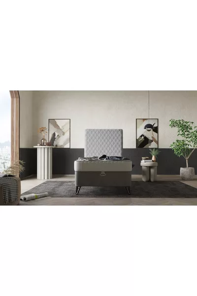 Orthopädisches Luxus-Bett mit Bettkasten und Kopfteil-Set - Anthrazit