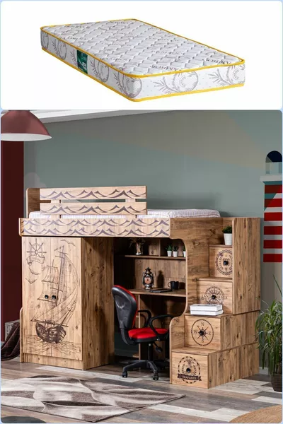 Bunk Bed, Captain Bunk Bed Wardrobe Desk 1 Comfort Mattress