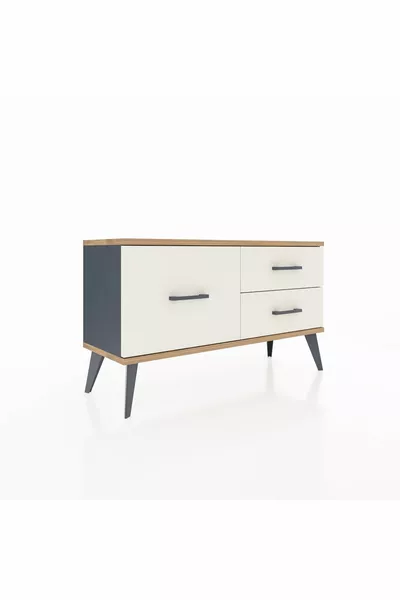 Commode Arges 3 tiroirs Anthracite-Sapin/Pierre de Lune