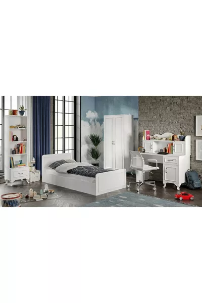 Snow Country Style Children's Room Set - 4 Pieces, All Made of Premium Quality MDF