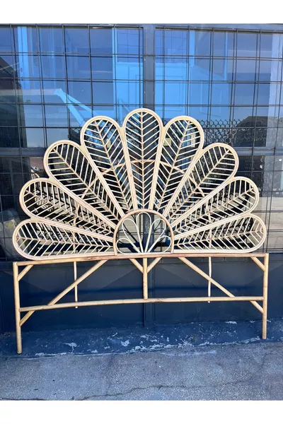 Testata del letto in bambù e rattan intrecciato - Fatta a mano, colore naturale, matrimoniale cm