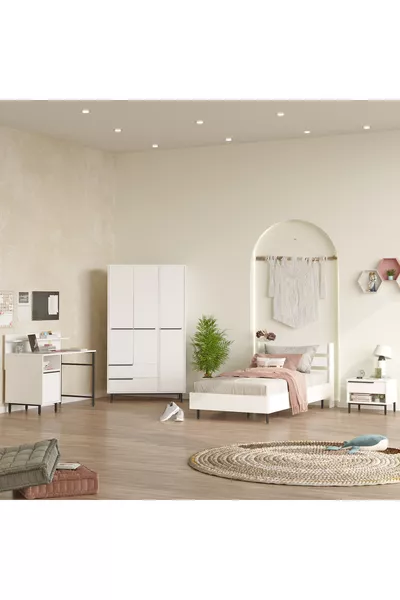 Set Camera da Letto Leena per Ragazza 4 Pezzi Bianco -W