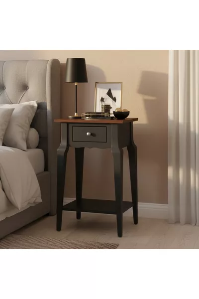 Solid Cone Anthracite Walnut Bedside Table with Shelf