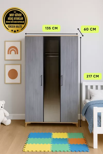 Armadio Ege con 3 Ante e Cassetti | Qualità MDF | Design Moderno | Elegante e Funzionale