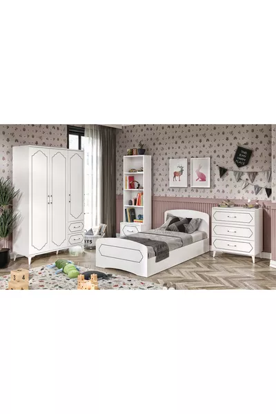 Hayal Modern Youth Room Set White, 4 Pieces, All Made of First-Quality MDF
