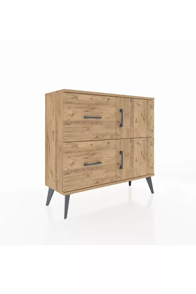 Comò Arges con un ripiano, 2 cassetti e 2 ante, pino-pino