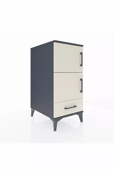 Kronos Nightstand with 4 Shelves, 1 Drawer, 1 Door – Anthracite-Cream