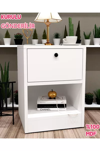 Table de chevet avec serrure et compartiment secret, MDF, livré monté, pas besoin d'assemblage