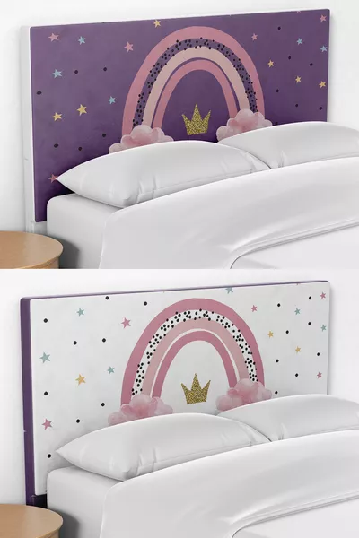 Housse de tête de lit pour enfant réversible avec motif arc-en-ciel