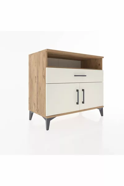 Commode Hyperion avec 2 étagères, 1 tiroir et 2 portes, pin-pierre d'onyx
