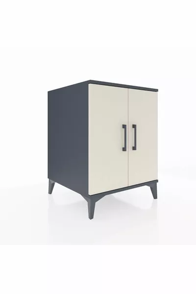Kronos Table de chevet à une étagère et deux portes Anthracite-Pierre de lune