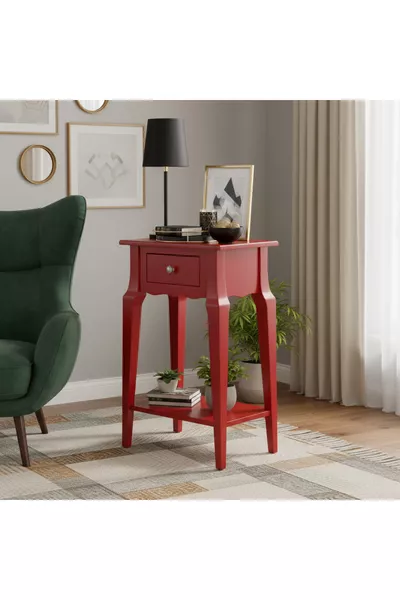 Masif Konik Kırmızı Raflı Yan Sehpa - Saksılık