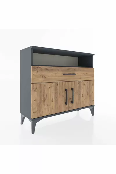 Arges Dresser 2 Shelves Single Drawer 2 Doors Anthracite-Pine