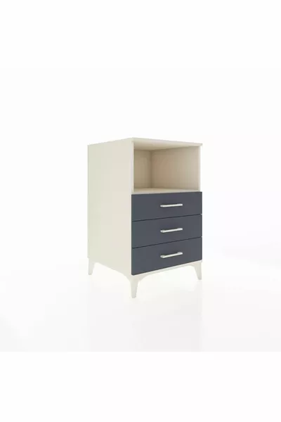 Table de chevet Kronos avec une étagère et 3 tiroirs, Aigue-marine-Anthracite