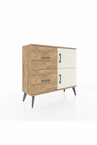 Comò Arges con un ripiano, 2 cassetti e 2 ante, Pino-Acero/Pino
