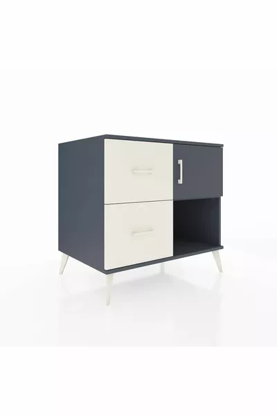 Commode Kronos à une étagère, 2 tiroirs et une porte, Anthracite-Anthracite/Gris pierre