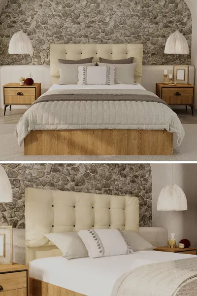 Megan Doppelbett-Set - Bett / Untergestell / Kopfteil - 