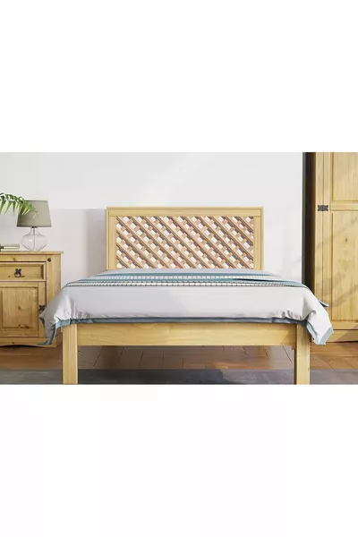 bed frame with mattress-compatible headboard