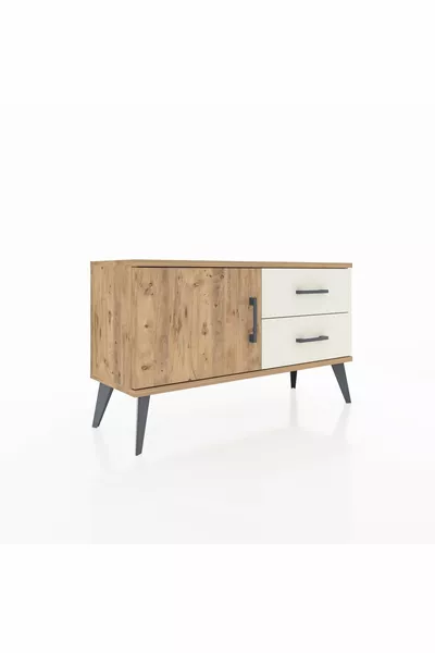 Arges Dresser with Single Shelf, 2 Drawers, Single Door Pine-Pine/Stone Oak