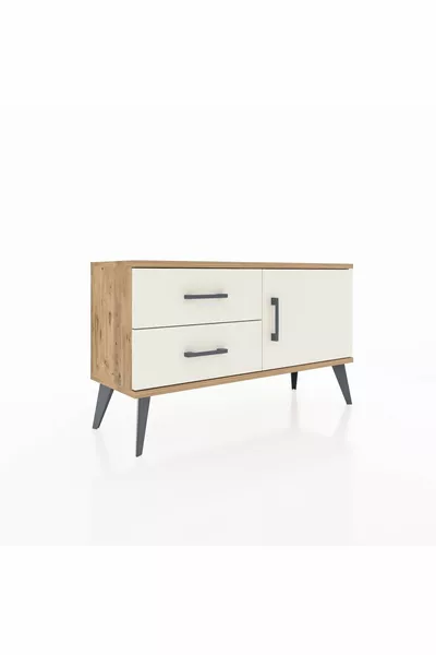Arges Kommode mit einem Regal, 2 Schubladen und einer Tür, Kiefer-Marmor