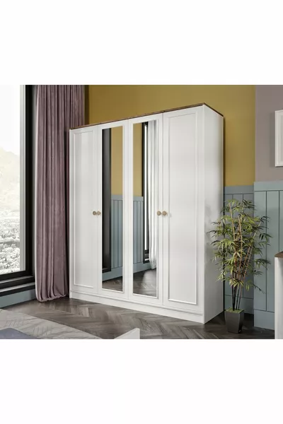 Armoire/Penderie Smart 4 Portes avec Miroir (% MDF)