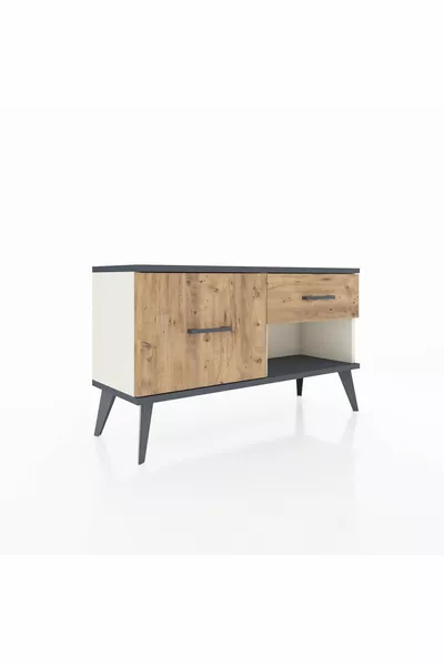 Commode Arges 2 tiroirs Pierre d'Agate-Anthracite/Pin