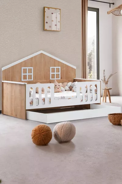 Bello Children's Room Set, Bello Bunk Bed, Berlin 3-Door Wardrobe, Dresser - Walnut