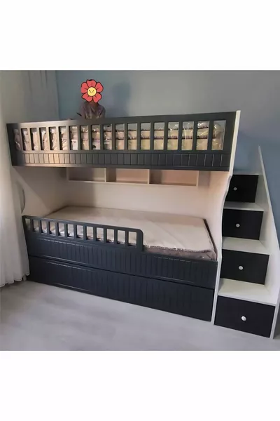 Lit superposé pour enfants modèle blanc anthracite sculpté