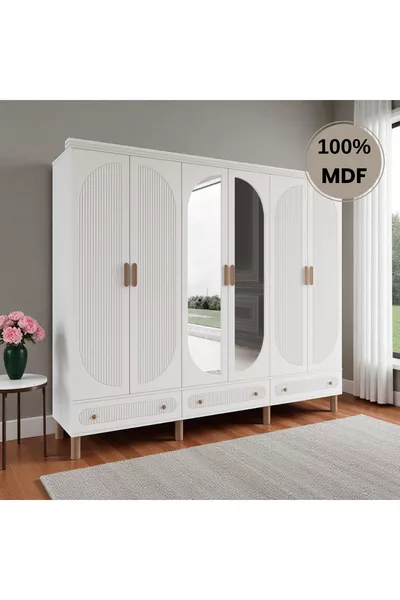 Armoire en MDF Comiet Sally avec miroir, 6 portes et tiroirs