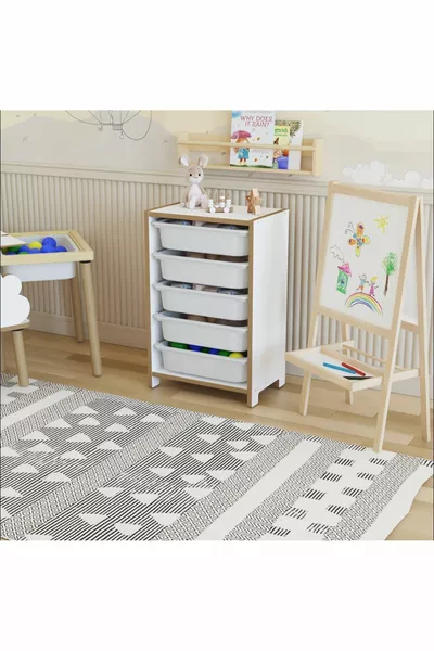 5-Basket Toy Cabinet - Multi-Purpose Toy Cabinet (MDF)