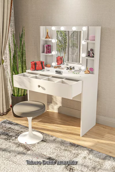 Modern Makyaj Masası Aynalı Makyaj Masası Raflı