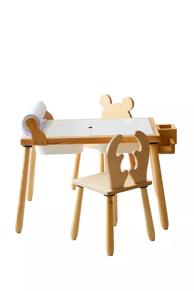 Wood & Joy Деревянный сенсорный детский игровой стол с 2 стульями (в комплекте рулон бумаги)