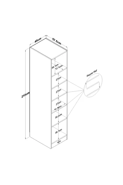 Armoire Rani  à une porte avec 5 étagères pour vêtements, blanche