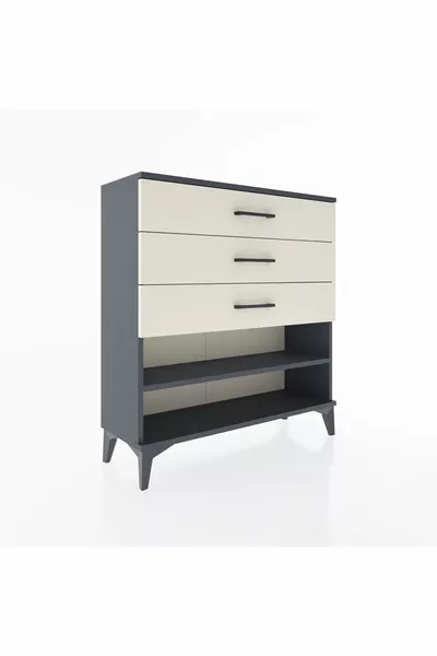 Arges Kommode mit einem Regal und 3 Schubladen Anthrazit-Marmor